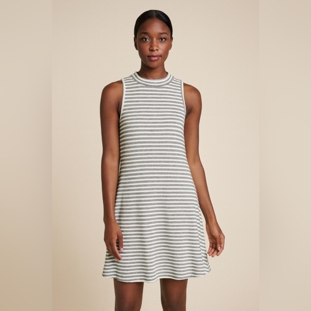 SIVA Women's Black White Striped Sleeveless A Line Dress NWOT S #1907
